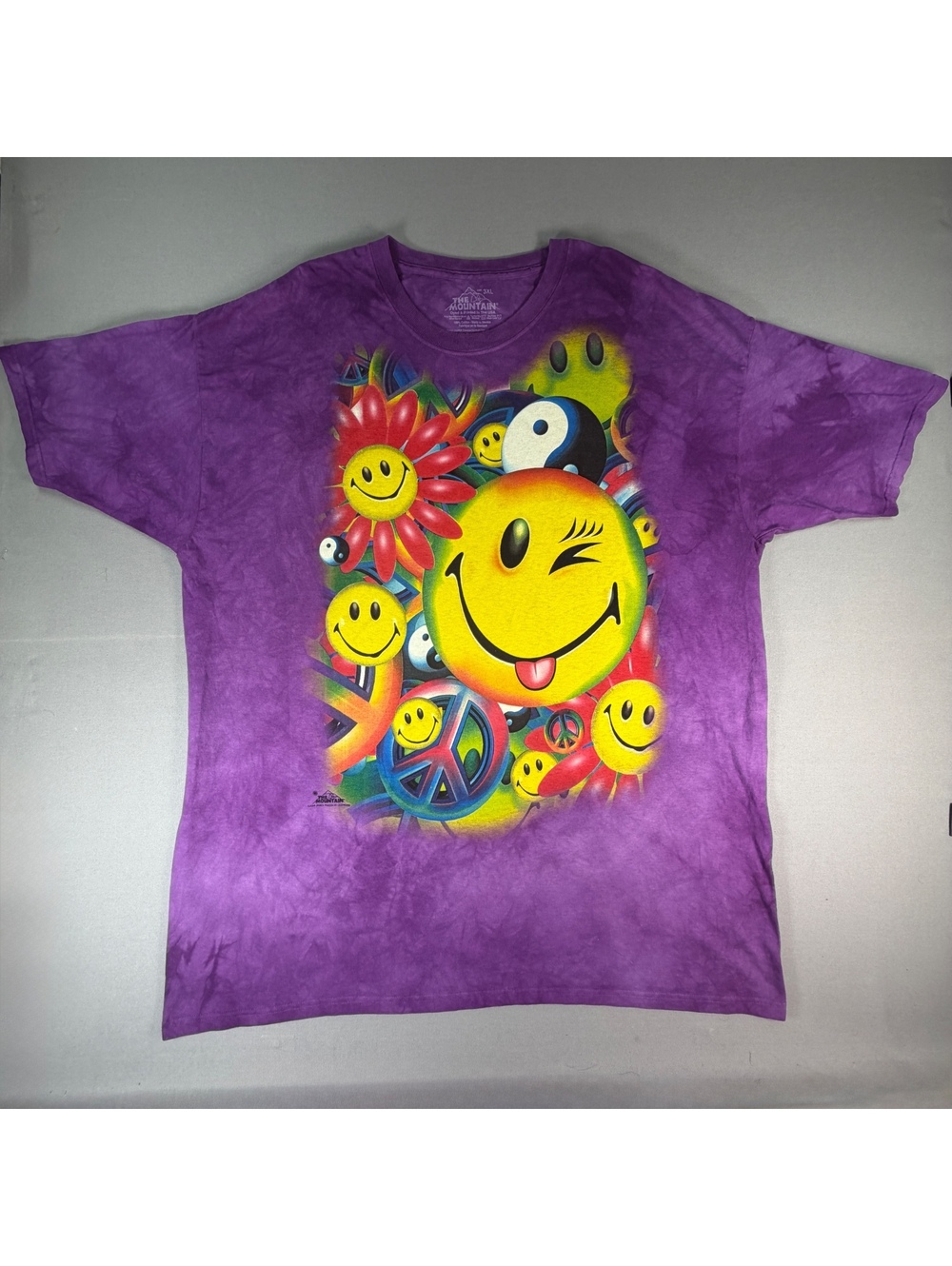 VTG The Mountain Peace Happiness Shirt 3XL Smiley Face Tie Dye Hippie Tee